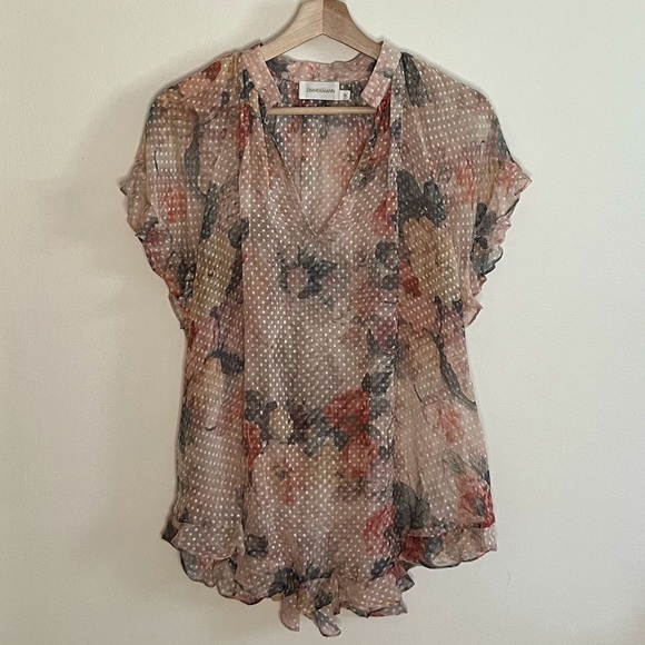 Zimmerman Mock Neck Silk Floral Dot Blouse - Picture 1 of 10
